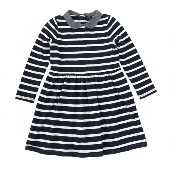 BabyGAP blue and white striped long sleeve dress with denim collar - Picture 1 of 7